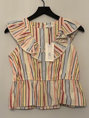 Ruffled Striped Sleeveless Peplum Top in Pastel Multi Color NWT